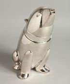 A SILVER-PLATED BEAR COCKTAIL SHAKER 11ins high.