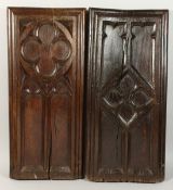 TWO, POSSIBLY FRENCH, OAK BENCH ENDS. 32ins x 15ins.