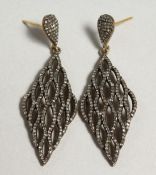 A PAIR OF GOLD AND ROSE DIAMOND LEAF SHAPED DROP EARRINGS