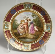 A SUPERB 19TH CENTURY VIENNA CIRCULAR PLATE of Cupid and the Three Graces 