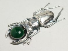 A SILVER SCARAB BROOCH, 8cm.