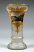 A GOOD FROSTED GLASS VASE with a scene of Rheinfels. 8ins high.
