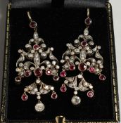 A SUPERB PAIR OF RUBY AND DIAMOND DROP EARRINGS.