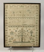 A FRAMED AND GLAZED SAMPLER, Elizabeth Tyler, Aged 12. 17ins x 13ins.