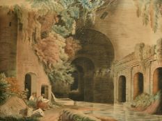 Follower of Paul Sandby Munn, Figures restoring a ruin, 16.25