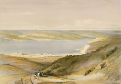After David Roberts, 'The Sea of Tiberias', a 19th Century lithograph, hand coloured, 13.25