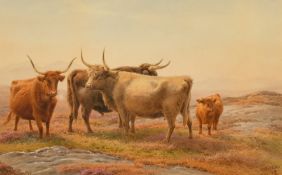 Henry Birtles (1838-1907) Moorland scene with Highland cattle, watercolour, signed and dated '98,