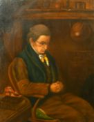 J. Baxter (19th Century) Portrait of a seated man with hands clasped, a book and handkerchief by his