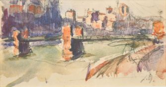 Hippolyte Lety (1878-1959) French, A pair of watercolour and pencil sketches of river scenes, one