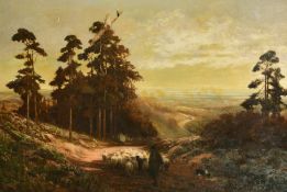 Alexander Young (1865-1923) British, a shepherd and his flock on Leith Hill, oil on canvas,