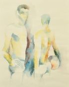 Follower of Keith Vaughan, Two male beach volleyball players, watercolour, 17.25