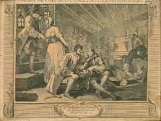 After Hogarth, Industry and Idleness, plates 7, 9, 10, 11, 12, in period frames, around 12