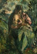 Frantisek Emler (1912-1992), mother and child in a landscape, oil on board, signed, 27