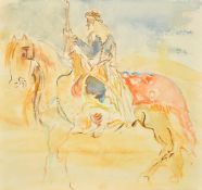 Manner of Chasseriau, Arab gentleman on horseback, watercolour, inscription verso, 10.75