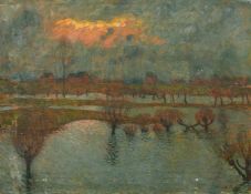 Carl Schmitz-Pleis (1877-1943) German, sunset over a river, oil on canvas, signed, 22.5