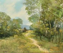 Poum Malakoul (1910-1973) Thai, A jungle settlement in Thailand, oil on canvas, signed and dated