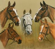 Mary Browning (20th Century) British, head studies of five horses, pastel, signed and inscribed