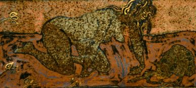 Eric James Mellon (1925-2014) British, a female nude and a cat, painted stoneware, signed, dated