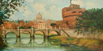 20th Century Italian School, a panoramic scene of Rome, oil on canvas, indistinctly signed and