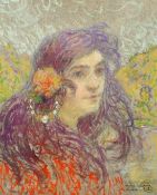 Maurice Chabas (1862-1947) French, a portrait of a young lady with flowers in her hair, signed and