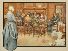 Stuart Barker, Early 20th Century, Cavaliers seated at a table dining with a servant in