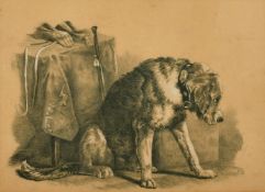 19th Century English School, a study of a seated hound, charcoal and chalk, indistinctly signed