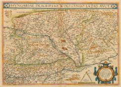 Ortelius, 'Hungariae Descripto Wolfgango Lazio AVCT', 16th Century, later hand coloured, with some