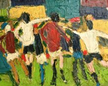20th Century, A scene of a football match, oil on board, bears signature verso, 24