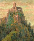 Alois Arnegger (1879-1963) Austrian, a view of castle ruins on a hilltop, oil on canvas, signed, 13