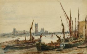 John Moyer Heathcoate (1800-1890) British, Westminster from Vauxhall, 1869, watercolour with pencil,