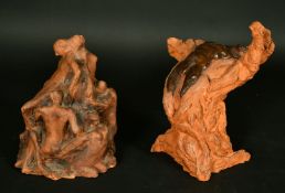 20th Century School, Supine figure, Terracotta with painted bronze glaze, 8