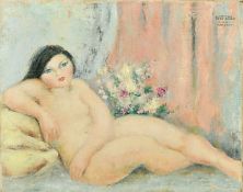 Wetzel, (20th Century) A pair of female nudes both with flower arrangements, oils on canvas, both
