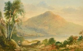 Sidney Edward Paget (1860-1908) British, A landscape with sailing boats on a lake with mountains