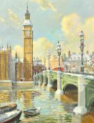 Bert Pugh (1904-2001) British, a view of the Houses of Parliament from across the river, oil on