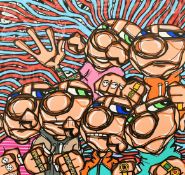 Drewbert (20/21 Century), an abstract composition featuring figures, acrylic on canvas, 36