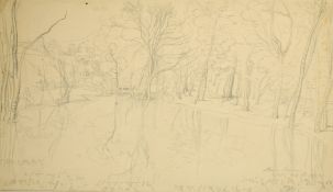 James Ward, the lake at Stone House, pencil, signed and dated and with shorthand annotations, 7.5