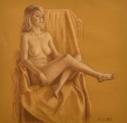 A seated nude lady, initialled O.G and dated '07, pastel, 13.75