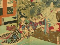 A 19th Century Japanese woodblock print, signed with red seal, 13.25