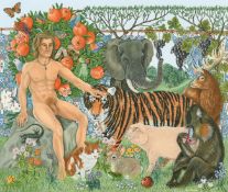 David Pole (b. 1955), 'Adam naming the animals', gouache, signed and dated 1985, 12