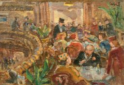 Henry George Cogle (1875-1957) British, A busy interior caf scene, oil on canvas, signed, 9.5