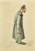 A 20th century caricature of a First World War militia man, watercolour, signed 'Stauber', 12