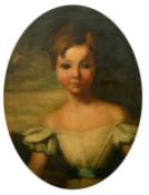 B. Smith (19th Century) A portrait of a young child wearing a white dress with short frilly sleeves,