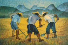 Louis Toffoli (1907-1999) French, a lithograph of workers in a field, signed and numbered 5/150 in