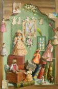 Deborah Jones (1921-2012) British, 'Cupboard with Dollies and Fairy', oil on canvas, signed, 30
