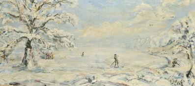 Early 20th Century, A Winter ski scene, oil on canvas, signed Olaf, 24