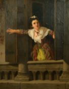 Weber, 19th Century German School, An elegant lady on a balcony, oil on canvas, signed and dated