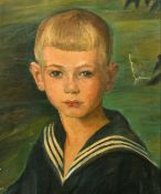 German School, early 20th Century, Portrait of a young boy in a sailor suit, oil on canvas, label