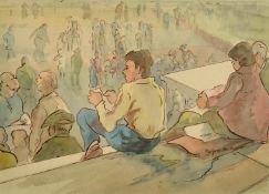 Marjorie Heather (1904-1989) British, Figures reading on the steps of a building, watercolour,