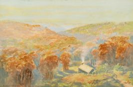 Baragwanath King (1864-1939) A house beneath a canopy of trees, watercolour, signed, 11