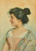 20th Century, Portrait of a young Italian girl, watercolour, initialed M.R.S. and dated 1910, 16.25